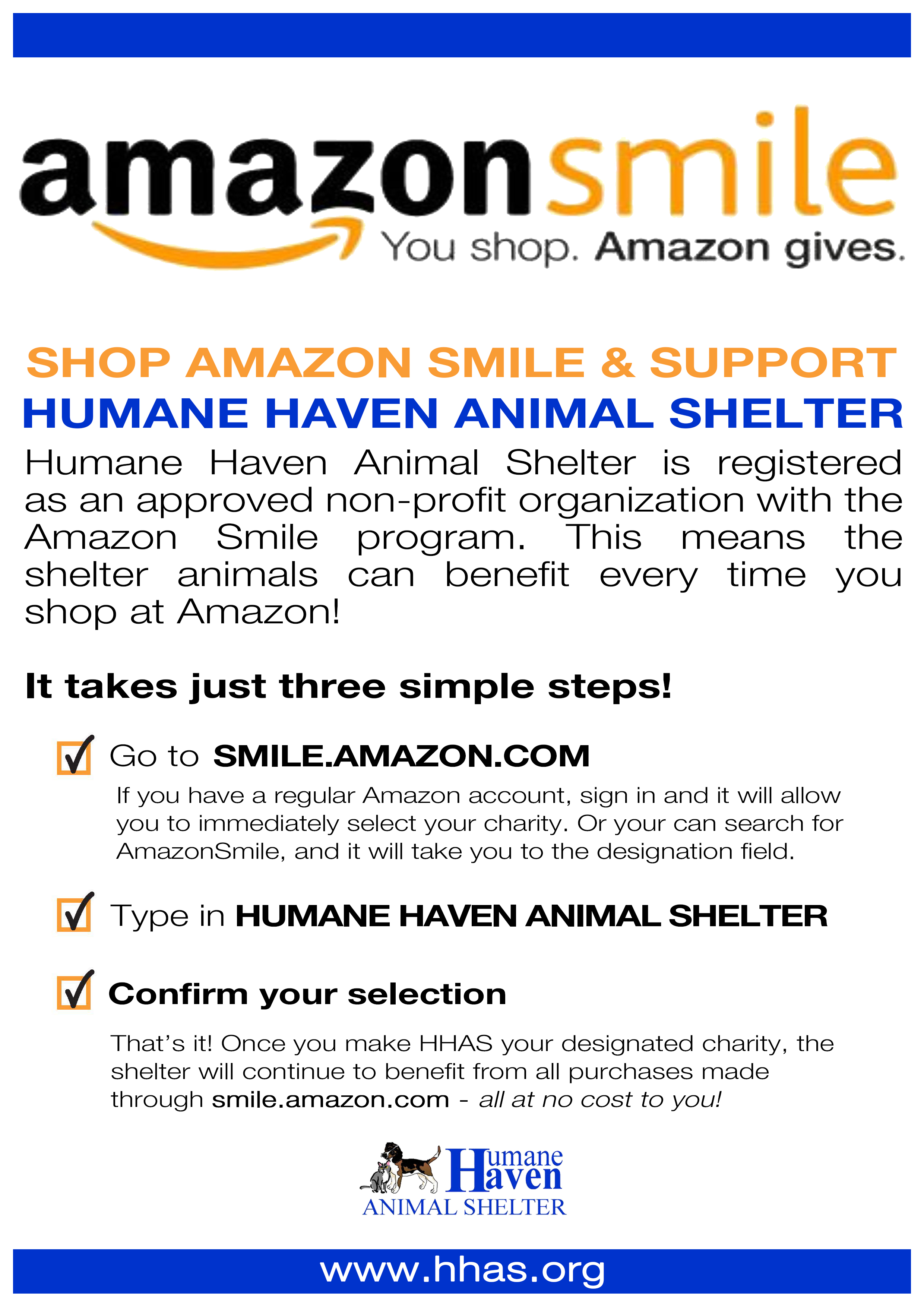 For Your Amazon Prime Day Shopping Amazon Smile Helps Our Homeless Cats Humane Haven Animal Shelter