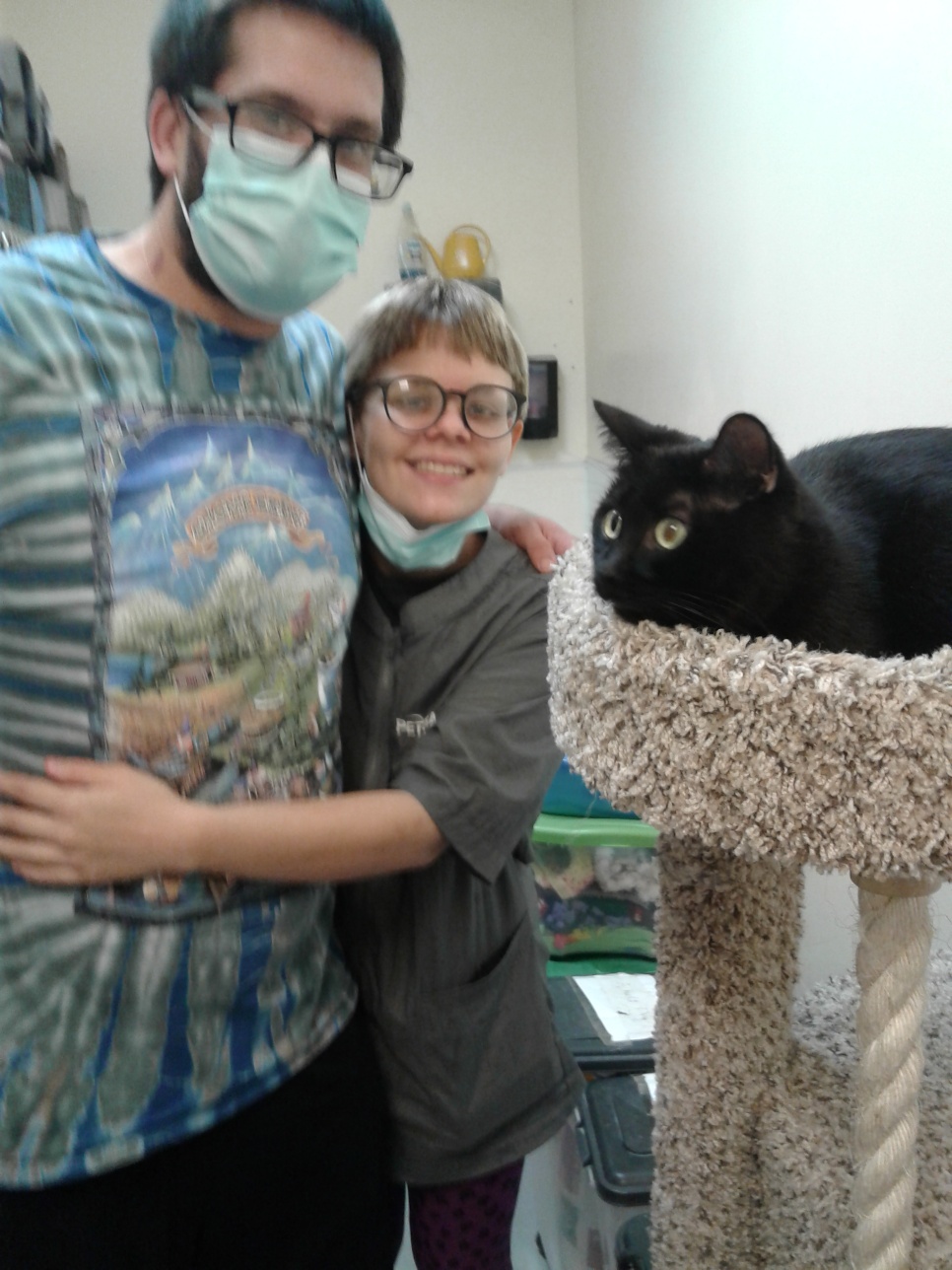 Cat Meeko with new Forever Family