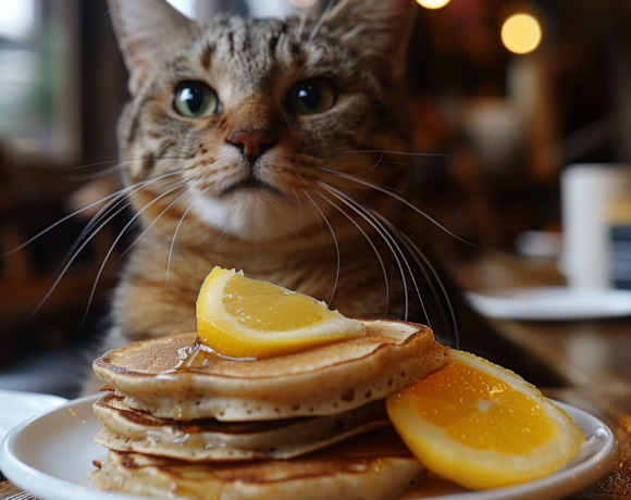 Cat before plate of pancakes by coolartarts223 on DeviantArt